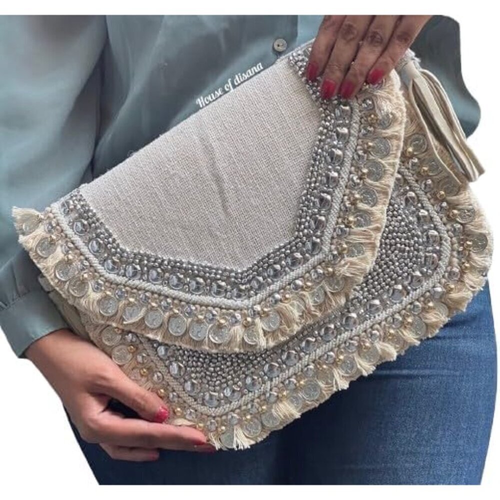 Embroidered Bohemian Cotton Shoulder Bag Tote Beach Chain with Fringe